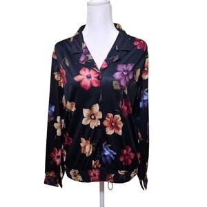 Lisa Josephs Vintage Black Floral Long Sleeve Blouse Women's Size Medium